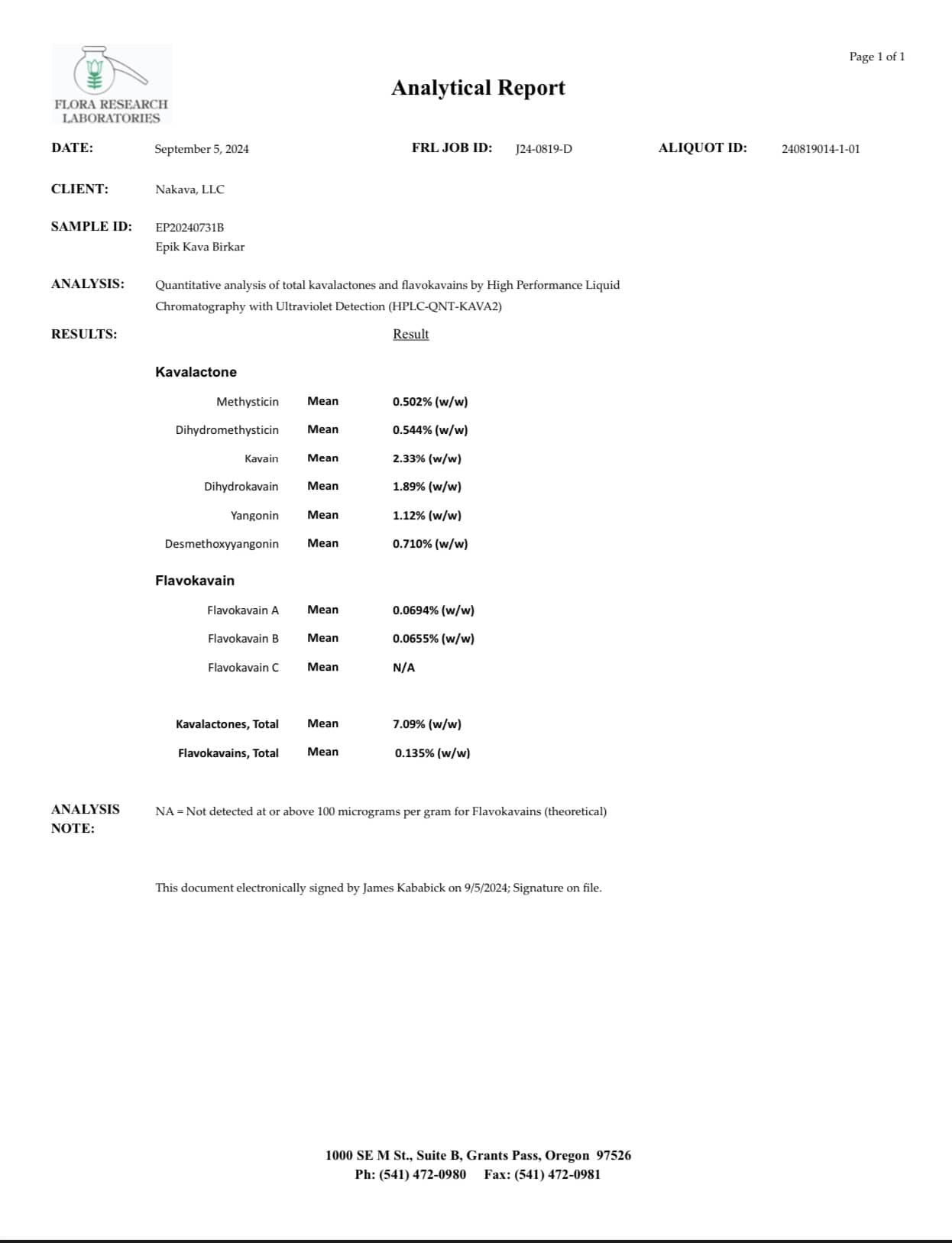Buy Epik Kava Birkar kava powder from Nakamal At Home and you can be certain you are buying a premium kava product with these laboratory results.