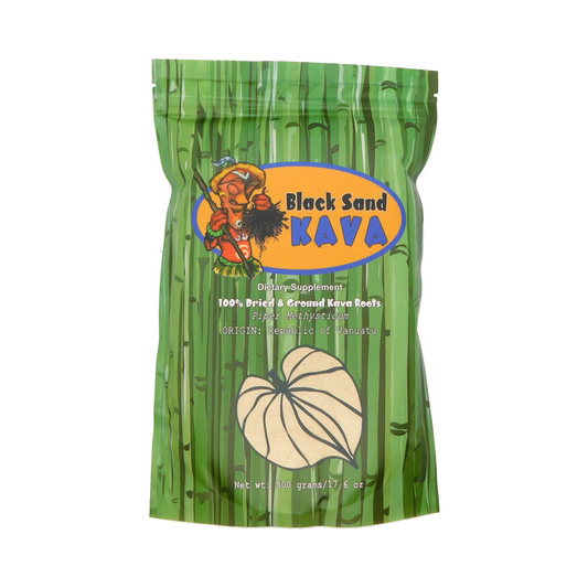 Buy Black Sand kava from Nakamal At Home. You will receive a 500g bag of noble, dried, and ground Black Sand kava as shown here.
