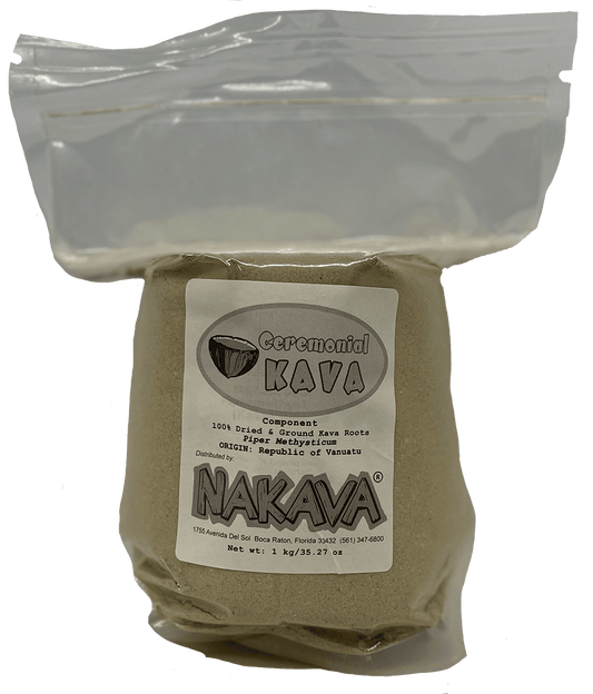 Buy Ceremonial kava from Nakamal At Home. Shown here is a one kilogram bag of our Ceremonial Kava powder. 