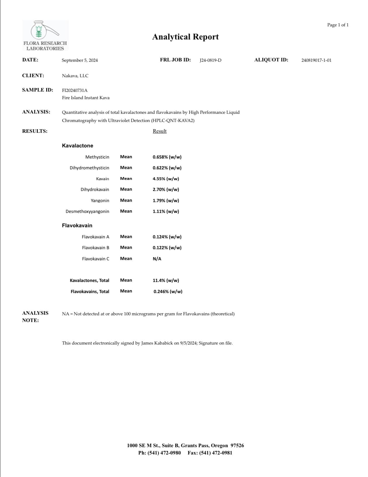 Buy Fire Island instant kava from Nakamal At Home and the strength of the product can be verified in these lab test results.