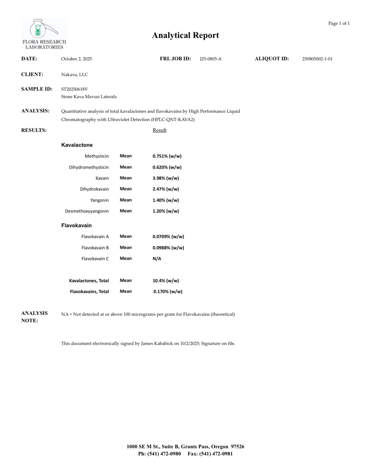 This document is the results of a laboratory test for Mavun lateral root kava powder. When you buy kava powder from Nakamal At Home you can be sure that you are getting clean kava powder that is safe for consumption. 